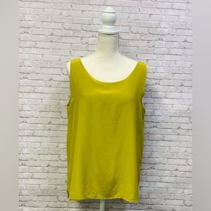 CLASSIQUES ENTIER. OLIVE GREEN SIKL SLEEVELESS BLOUSE.  WOMENS SIZE 14